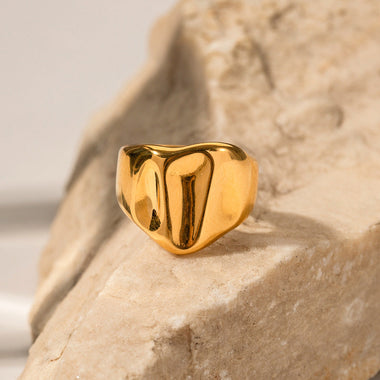 18K gold trendy simple wide hammer pattern design ring - QH Clothing