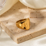 18K gold trendy simple wide hammer pattern design ring - QH Clothing