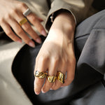 18K gold trendy simple wide hammer pattern design ring - QH Clothing