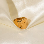 18K gold trendy simple wide hammer pattern design ring - QH Clothing