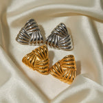 18k gold classic fashion triangle with braided texture design earrings - QH Clothing