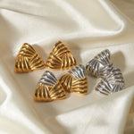 18k gold classic fashion triangle with braided texture design earrings - QH Clothing