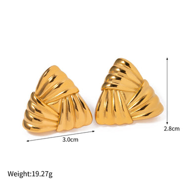 18k gold classic fashion triangle with braided texture design earrings - QH Clothing