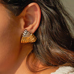 18k gold classic fashion triangle with braided texture design earrings - QH Clothing