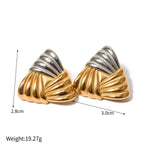 18k gold classic fashion triangle with braided texture design earrings - QH Clothing