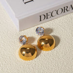 18k gold exquisite and dazzling zircon inlaid earrings with hemispherical pendant design - QH Clothing