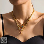 18K Gold Zircon Encrusted Bead Necklace - QH Clothing