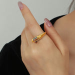 18K gold simple and elegant geometric inlaid zircon design versatile ring - QH Clothing