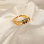 18K gold simple and elegant geometric inlaid zircon design versatile ring - QH Clothing