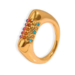 18K gold simple and elegant geometric inlaid zircon design versatile ring - QH Clothing