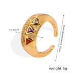 18K gold light luxury retro geometric triangle inlaid zircon open design palace style ring - QH Clothing