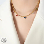 18K Gold Zircon Heart-Shaped Wave Chain Necklace - QH Clothing