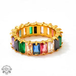 18K Gold Zircon Hip-Hop Coloured Ring - QH Clothing