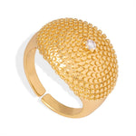 18K gold noble and atmospheric dot pattern inlaid zircon open design light luxury style ring - QH Clothing