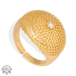 18K gold noble and atmospheric dot pattern inlaid zircon open design light luxury style ring - QH Clothing