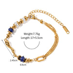 18k trendy personalized inlaid pearl and lapis lazuli shaped water drop design bracelet - QH Clothing