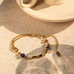 18k trendy personalized inlaid pearl and lapis lazuli shaped water drop design bracelet - QH Clothing