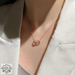 18k Rose Gold Double Hoop Diamond Necklace - QH Clothing