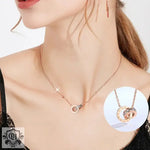 18k Rose Gold Double Hoop Diamond Necklace - QH Clothing