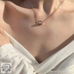 18k Rose Gold Double Hoop Diamond Necklace - QH Clothing