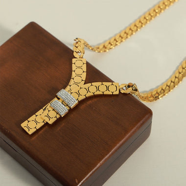 18K gold fashionable letter Y inlaid with zircon design necklace and bracelet set - QH Clothing