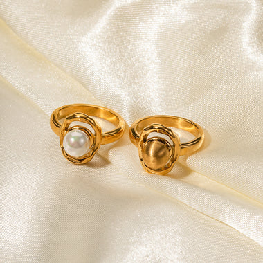 18K gold noble and elegant versatile ring inlaid with pearls - QH Clothing