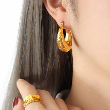 18K Gold Classic Fashion Round Thread Design Versatile Earrings - QH Clothing