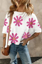 White Daisy Flower Printed Casual T Shirt