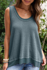 Real Teal Scoop Neck Waffle Knit Flowy Vest