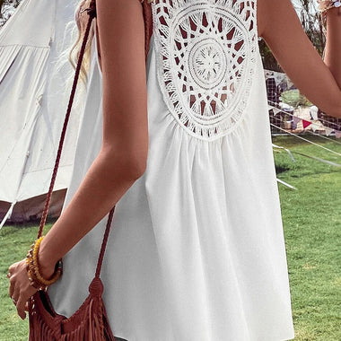 White Bohemian Crochet Patchwork Sleeveless Tunic