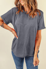 Black Casual Plain Crew Neck Tee