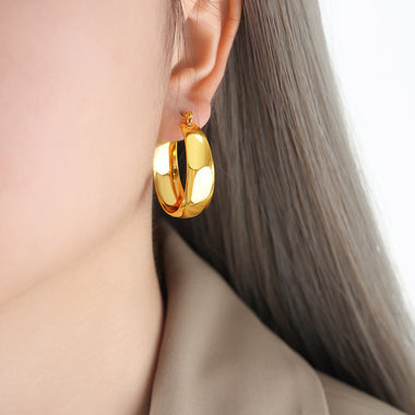18K Gold Simple Fashion Ring Design Versatile Earrings - QH Clothing