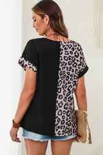 Rose Half Leopard Patchwork Short Sleeves Top