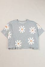 White Daisy Flower Printed Casual T Shirt