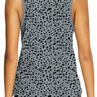 Gray Leopard Print Round Neck Tank Top - Tops/Tank Tops