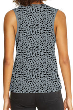 Gray Leopard Print Round Neck Tank Top - Tops/Tank Tops