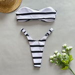 3D Floral Stripe Tube Bikini - QH Clothing