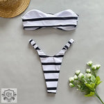 3D Floral Stripe Tube Bikini - QH Clothing