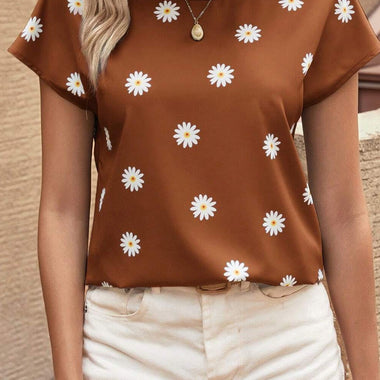 Chestnut Daisy Print Short Sleeve Top