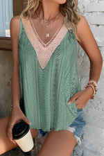 White Lace Crochet Splicing V Neck Loose Fit Tank Top