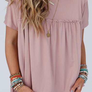 Light Pink Ruffled Trim Loose Babydoll Tee