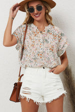 Pink Floral Mandarin Collar Top