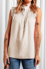 White Frilled Tank Top with Buttons