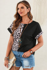 Rose Half Leopard Patchwork Short Sleeves Top