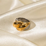 18K gold fashionable gold and silver color matching thread design ring - QH Clothing