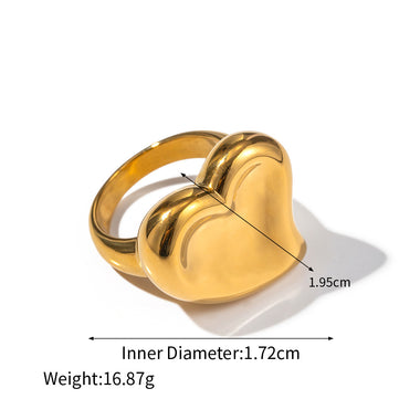 18K gold trendy exaggerated love-shaped design simple style ring - QH Clothing
