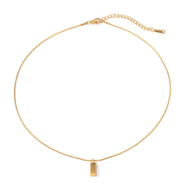 18K gold light luxury fashion fine chain with three-dimensional rectangular brick design pendant necklace - QH Clothing