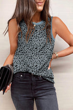 Gray Leopard Print Round Neck Tank Top - Gray / S / 95% Polyester + 5% Elastane - Tops/Tank Tops