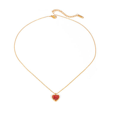 18K gold light luxury fashion love inlaid red agate design pendant necklace - QH Clothing