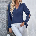 Autumn Long Sleeved Shirt Solid Color Hollow Out Cutout Shirt Women - Quality Home Clothing| Beauty